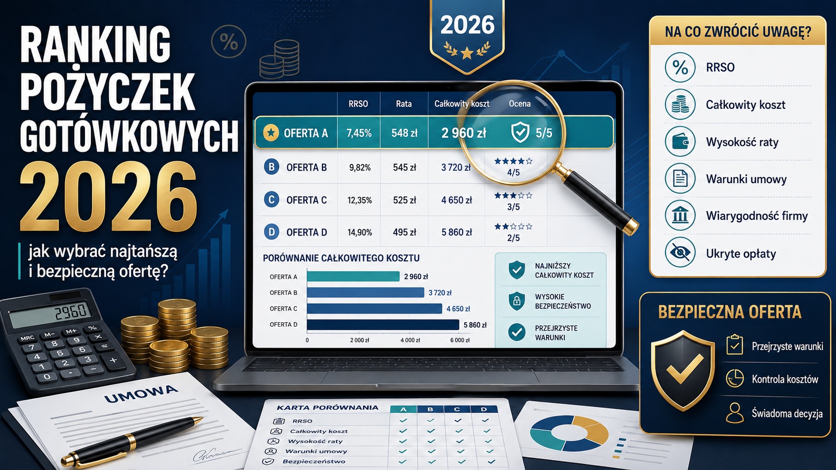 Ranking pożyczek gotówkowych 2026 — jak wybrać najtańszą i bezpieczną ofertę